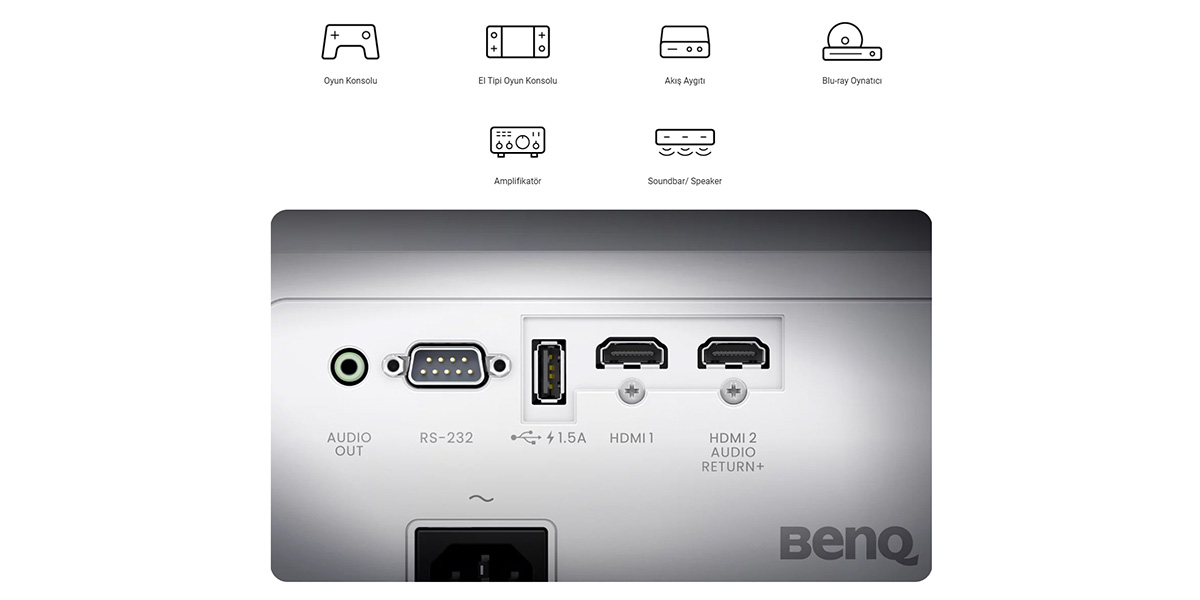 BenQ TK710STİ | 4K 3200 Lümen Oyun Projektörü 13 Konsol ve eARC Bağlantısı