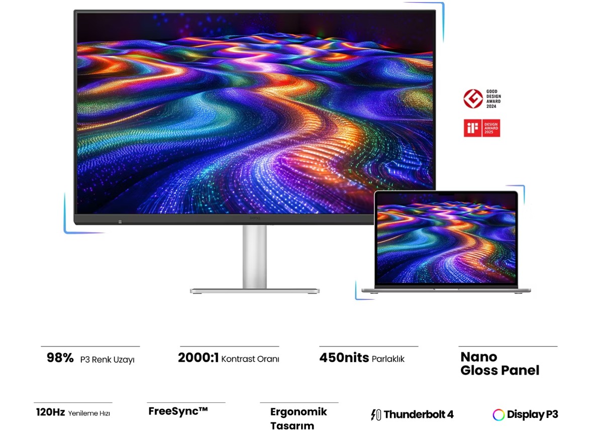 BenQ MA320UG 32” I 4K 120Hz Nano Gloss Macbook Monitörü 1 BenQ MA320UG 32 inç 4K 120Hz monitör