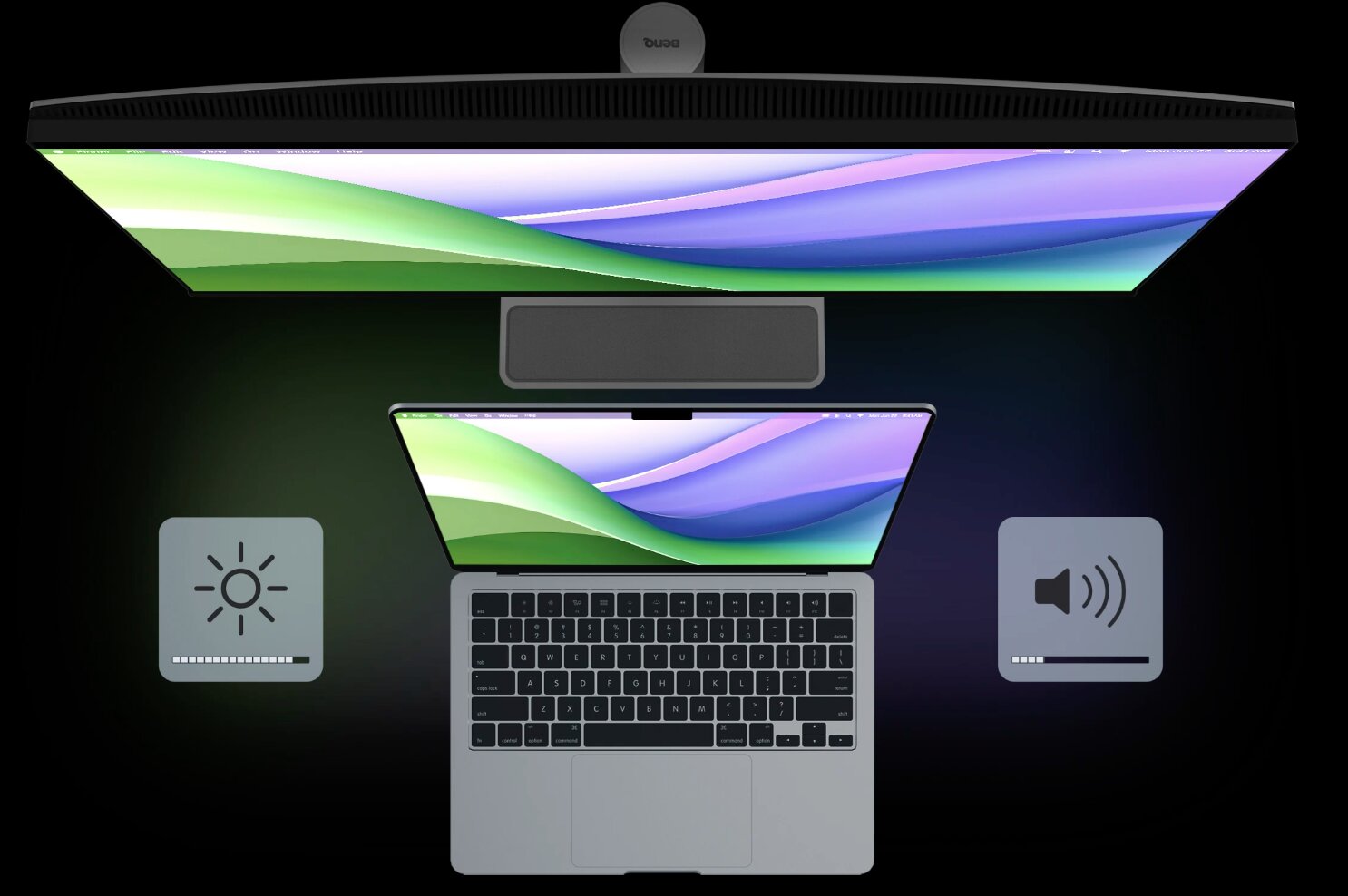 BenQ MA320UG 32” I 4K 120Hz Nano Gloss Macbook Monitörü 3 MacBook parlaklık ve ses kontrolleriyle senkronizasyon