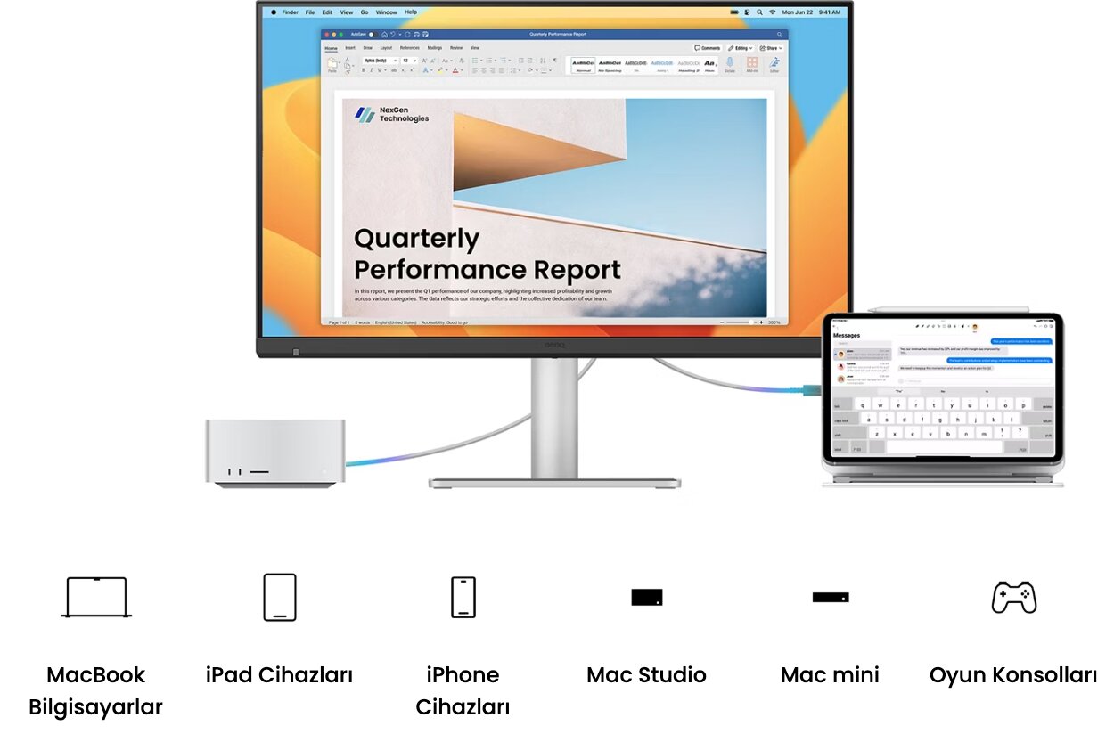 BenQ MA320UG 32” I 4K 120Hz Nano Gloss Macbook Monitörü 6 MA320UG bağlantı merkezi